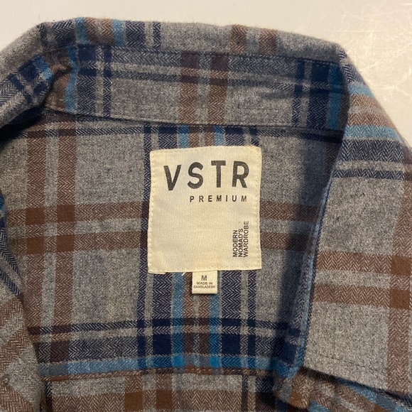 VSTR Premium | Gray Blue Brown Plaid Flannel Button Shirt size M - Picture 3 of 5
